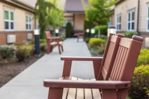 An outdoor area with benches at Pine Ridge